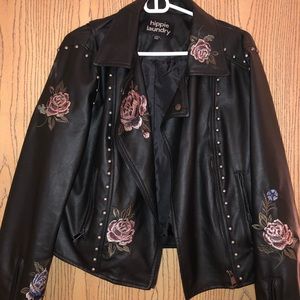 NWOT Embroidered Leather Jacket